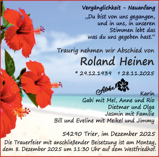 Traueranzeige von Roland Heinen von trierischer_volksfreund