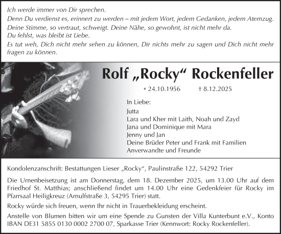 Traueranzeige von Rolf Rockenfeller von trierischer_volksfreund