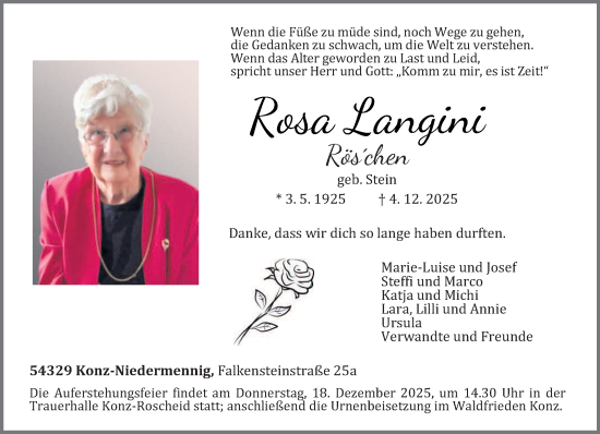Traueranzeige von Rosa Langini von trierischer_volksfreund