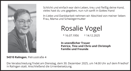 Traueranzeige von Rosalie Vogel von trierischer_volksfreund