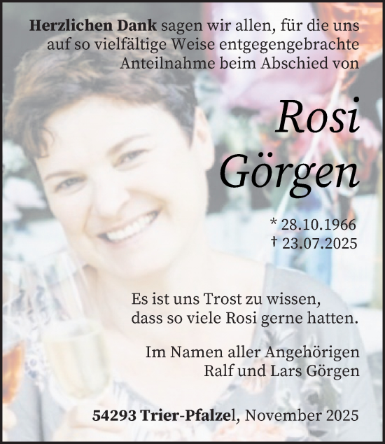 Traueranzeige von Rosi Görgen von trierischer_volksfreund
