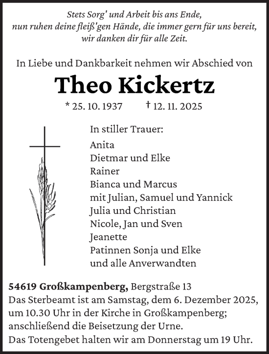 Traueranzeige von Theo Kickertz von trierischer_volksfreund