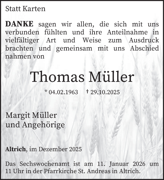 Traueranzeige von Thomas Müller von trierischer_volksfreund