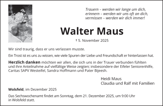 Traueranzeige von Walter Maus von trierischer_volksfreund