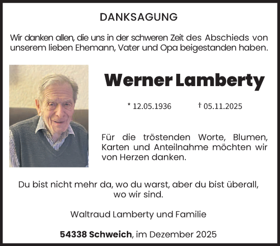 Traueranzeige von Werner Lamberty von trierischer_volksfreund