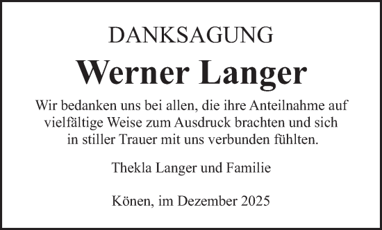 Traueranzeige von Werner Langer von trierischer_volksfreund