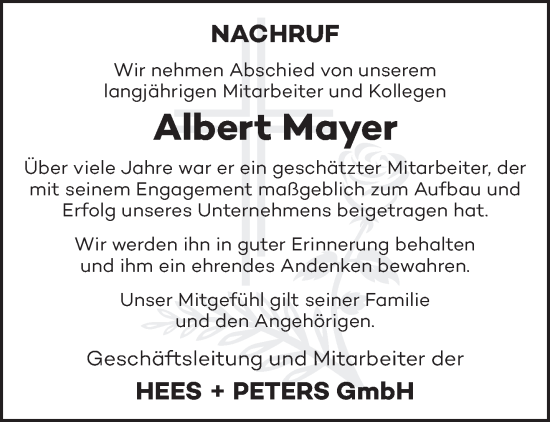 Traueranzeige von Albert Mayer von trierischer_volksfreund