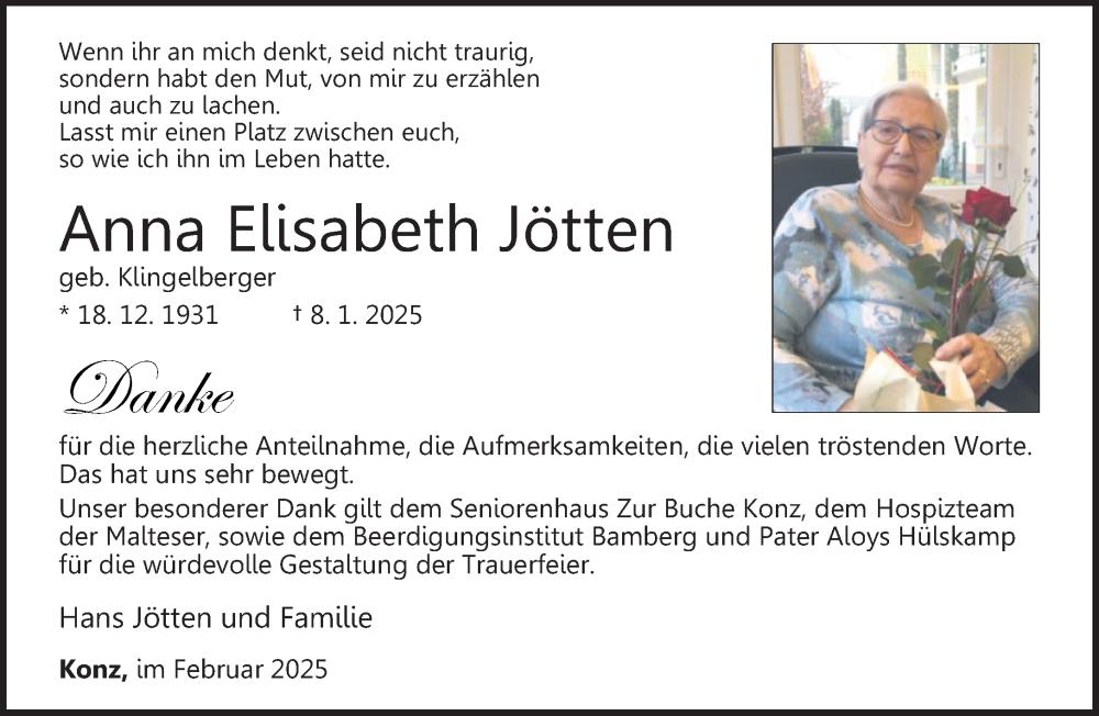  Traueranzeige für Anna Elisabeth Jötten vom 08.02.2025 aus trierischer_volksfreund
