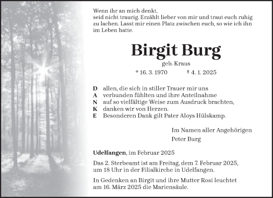 Traueranzeige von Birgit Burg von trierischer_volksfreund