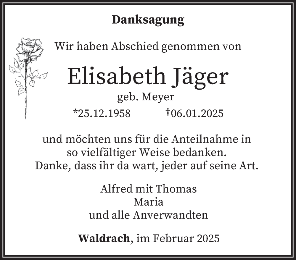  Traueranzeige für Elisabeth Jäger vom 15.02.2025 aus trierischer_volksfreund