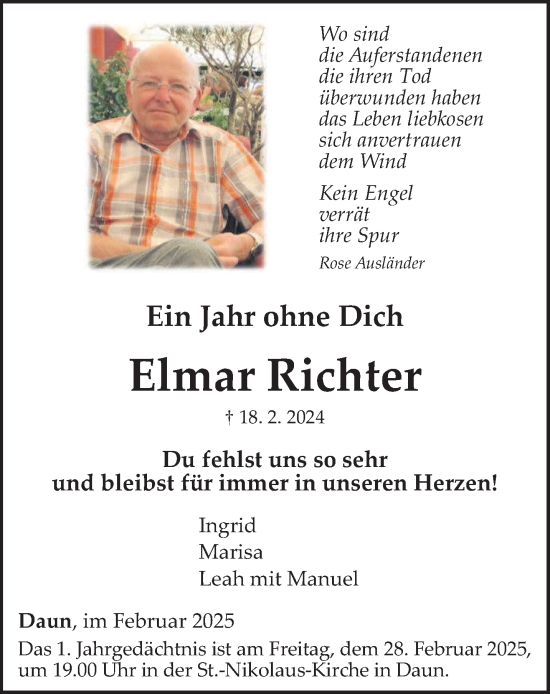 Traueranzeige von Elmar Richter von trierischer_volksfreund