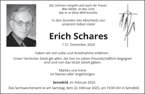 Traueranzeige von Erich Schares von trierischer_volksfreund