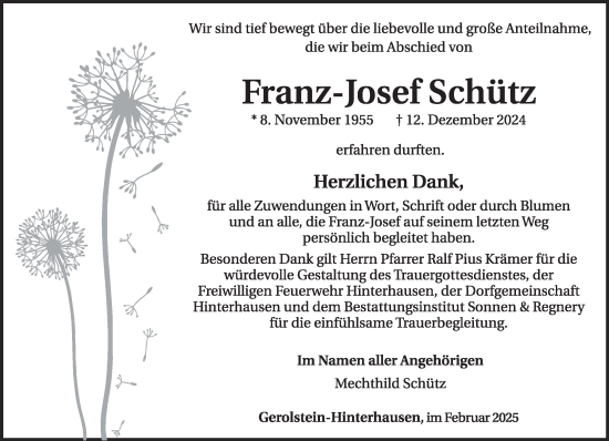 Traueranzeige von Franz-Josef Schütz von trierischer_volksfreund