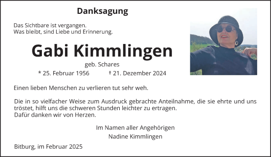 Traueranzeige von Gabi Kimmlingen von trierischer_volksfreund