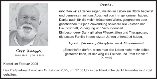 Traueranzeige von Gert Knewel von trierischer_volksfreund