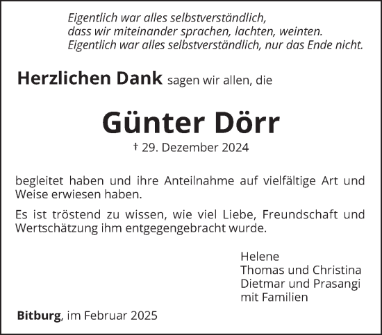 Traueranzeige von Günter Dörr von trierischer_volksfreund