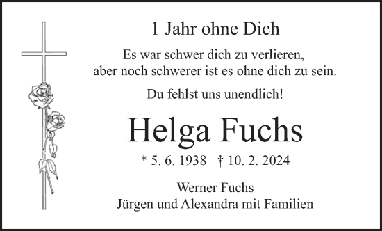 Traueranzeige von Helga Fuchs von trierischer_volksfreund