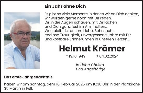 Traueranzeige von Helmut Krämer von trierischer_volksfreund