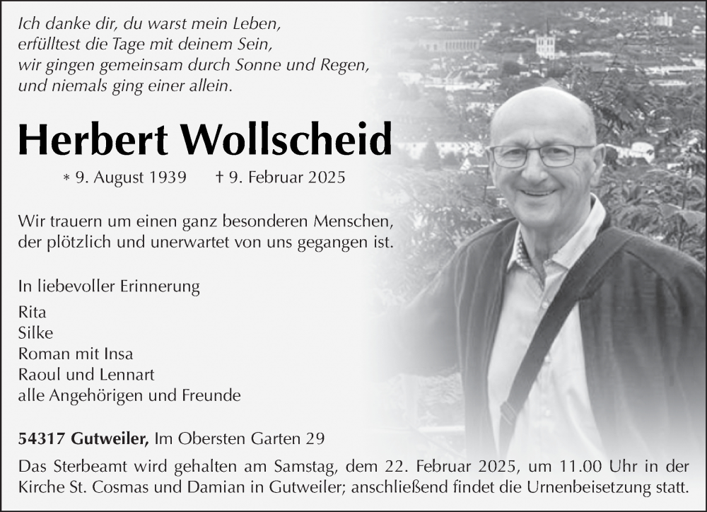  Traueranzeige für Herbert Wollscheid vom 15.02.2025 aus trierischer_volksfreund