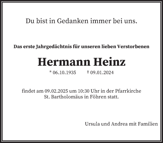 Traueranzeige von Hermann Heinz von trierischer_volksfreund