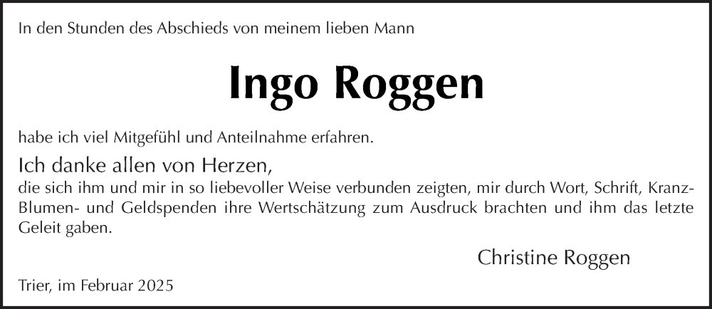  Traueranzeige für Ingo Roggen vom 08.02.2025 aus trierischer_volksfreund