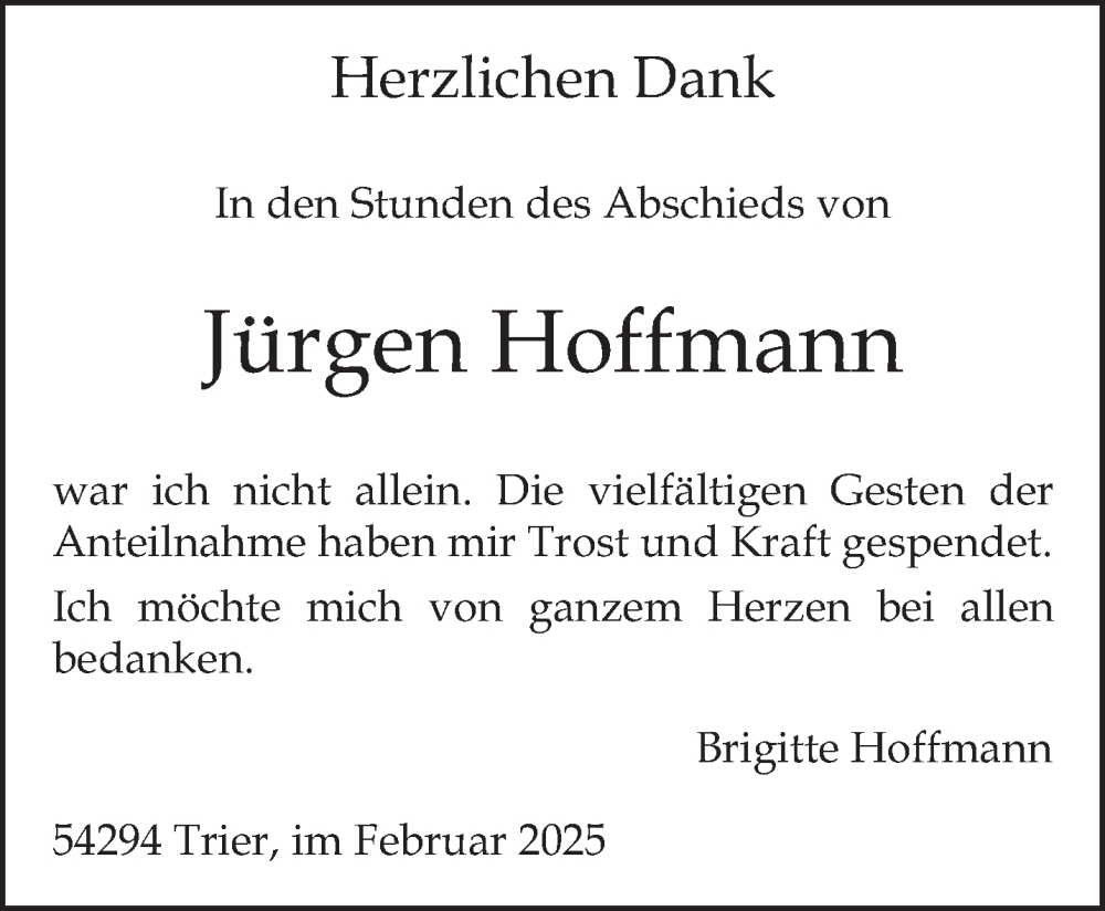  Traueranzeige für Jürgen Hoffmann vom 15.02.2025 aus trierischer_volksfreund