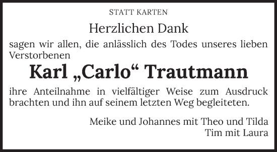 Traueranzeige von Karl Trautmann von trierischer_volksfreund
