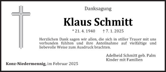 Traueranzeige von Klaus Schmitt von trierischer_volksfreund