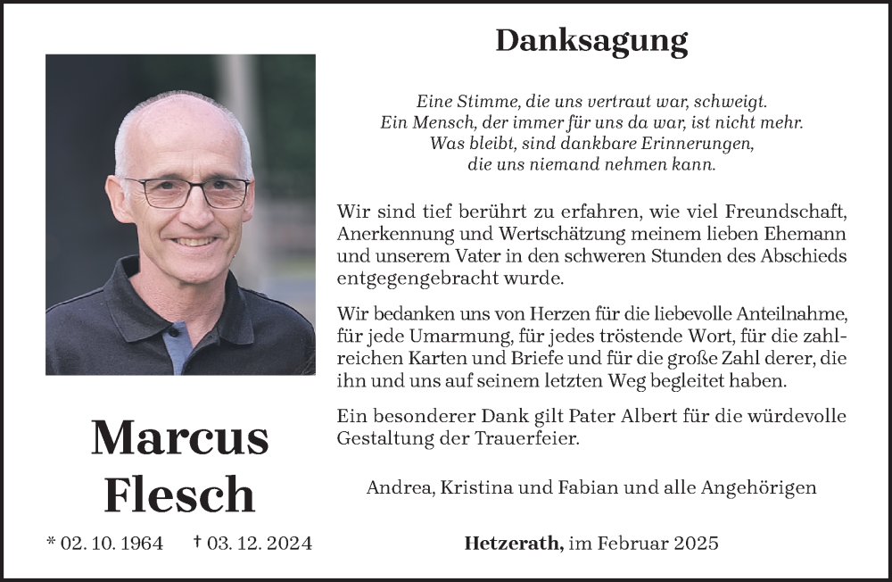 Traueranzeige für Marcus Flesch vom 08.02.2025 aus trierischer_volksfreund