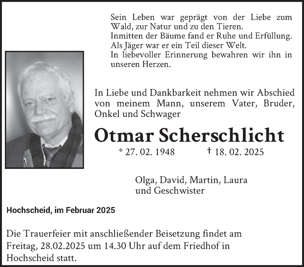  Traueranzeige für Otmar Scherschlicht vom 22.02.2025 aus trierischer_volksfreund