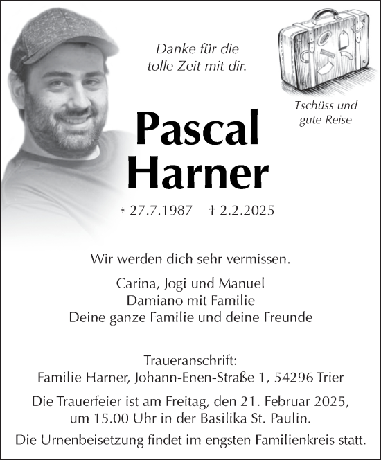 Traueranzeige von Pascal Harner von trierischer_volksfreund
