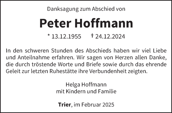 Traueranzeige von Peter Hoffmann von trierischer_volksfreund