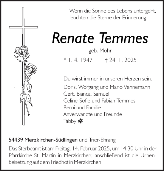 Traueranzeige von Renate Temmes von trierischer_volksfreund
