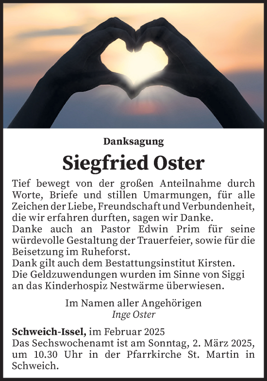 Traueranzeige von Siegfried Oster von trierischer_volksfreund