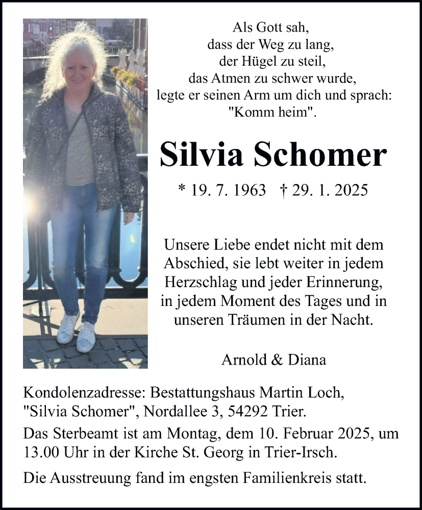  Traueranzeige für Silvia Schomer vom 08.02.2025 aus trierischer_volksfreund