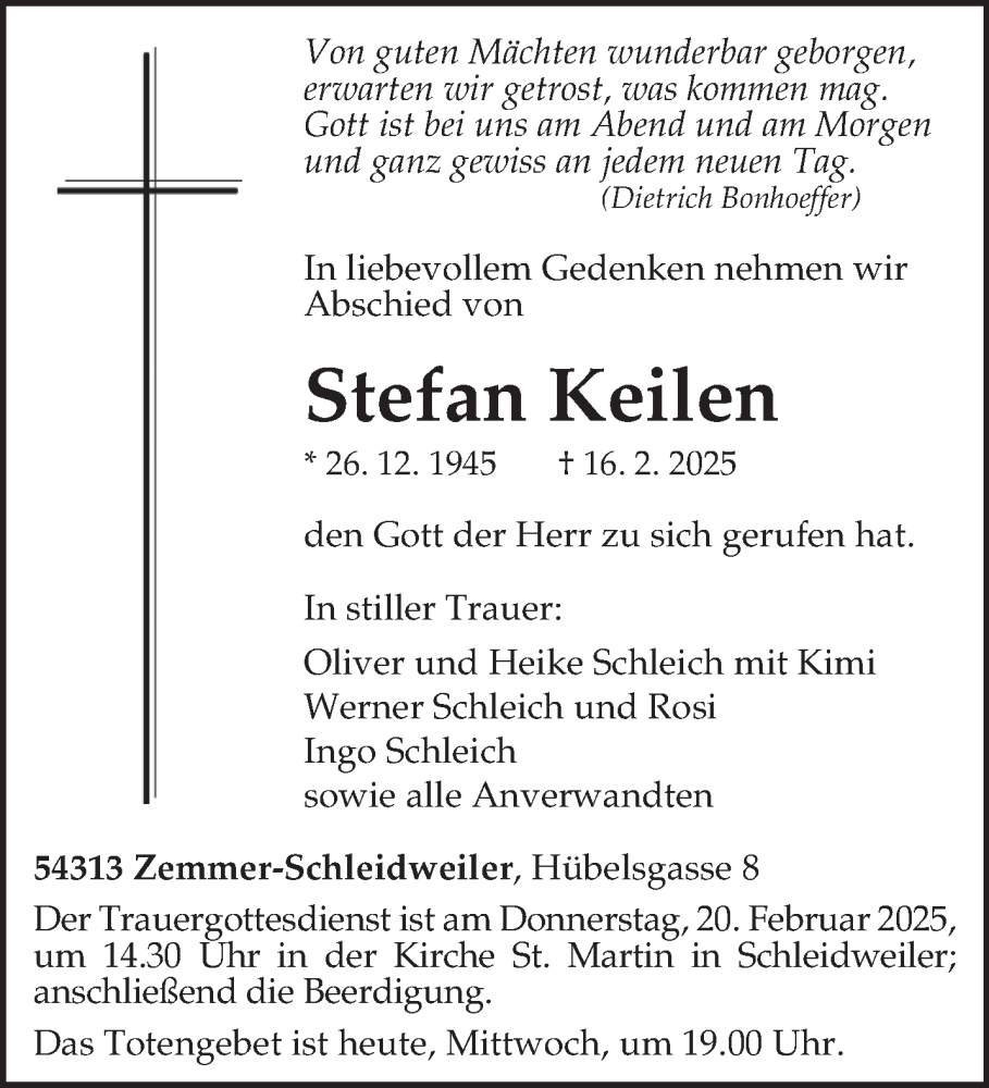  Traueranzeige für Stefan Keilen vom 19.02.2025 aus trierischer_volksfreund