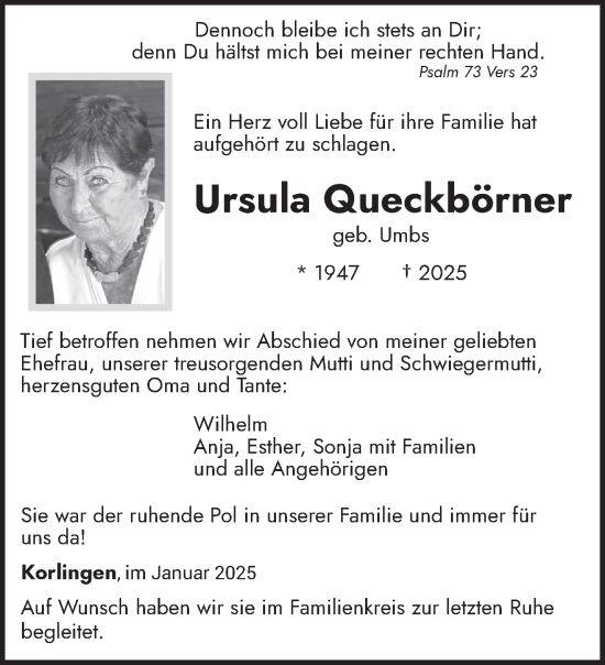 Traueranzeige von Ursula Queckbörner von trierischer_volksfreund