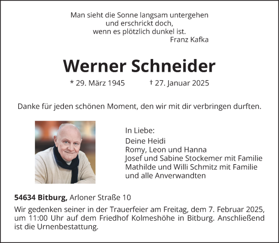 Traueranzeige von Werner Schneider von trierischer_volksfreund