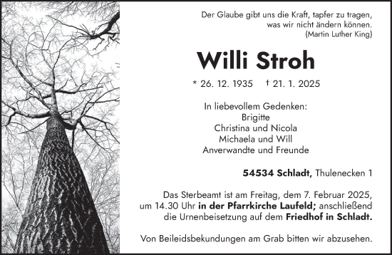 Traueranzeige von Willi Stroh von trierischer_volksfreund