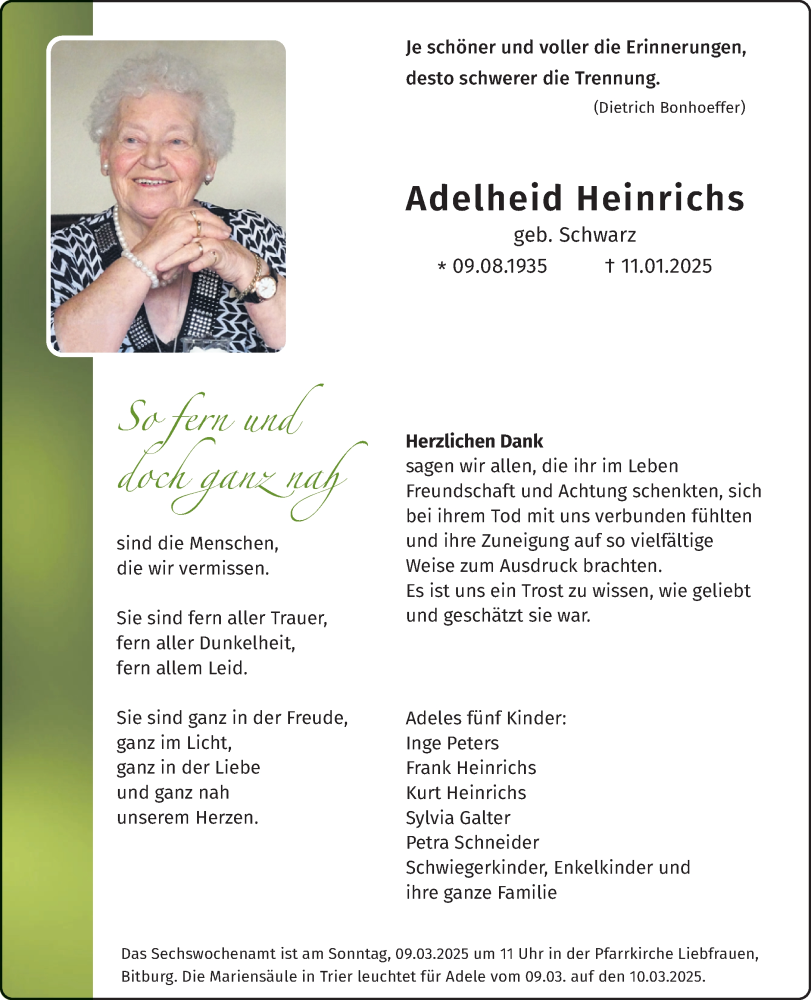  Traueranzeige für Adelheid Heinrichs vom 05.03.2025 aus trierischer_volksfreund