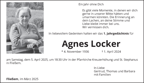 Traueranzeige von Agnes Locker von trierischer_volksfreund