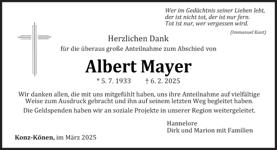 Traueranzeige von Albert Mayer von trierischer_volksfreund