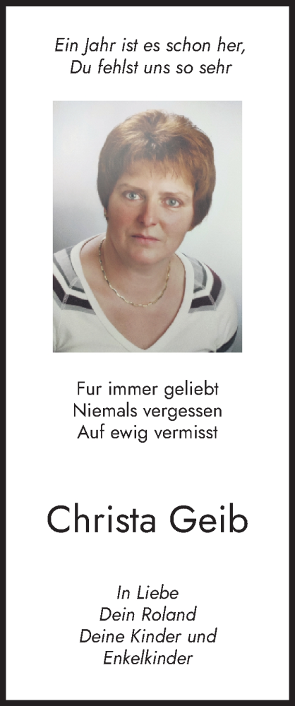  Traueranzeige für Christa Geib vom 12.03.2025 aus trierischer_volksfreund