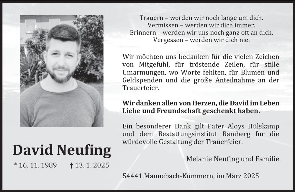 Traueranzeige für David Neufing vom 01.03.2025 aus trierischer_volksfreund
