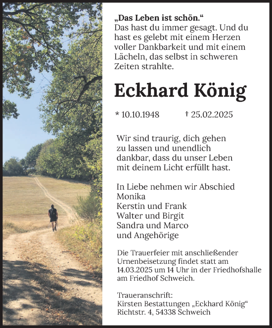 Traueranzeige von Eckhard König von trierischer_volksfreund