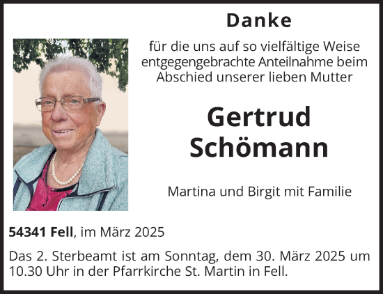 Traueranzeige von Gertrud Schömann von trierischer_volksfreund