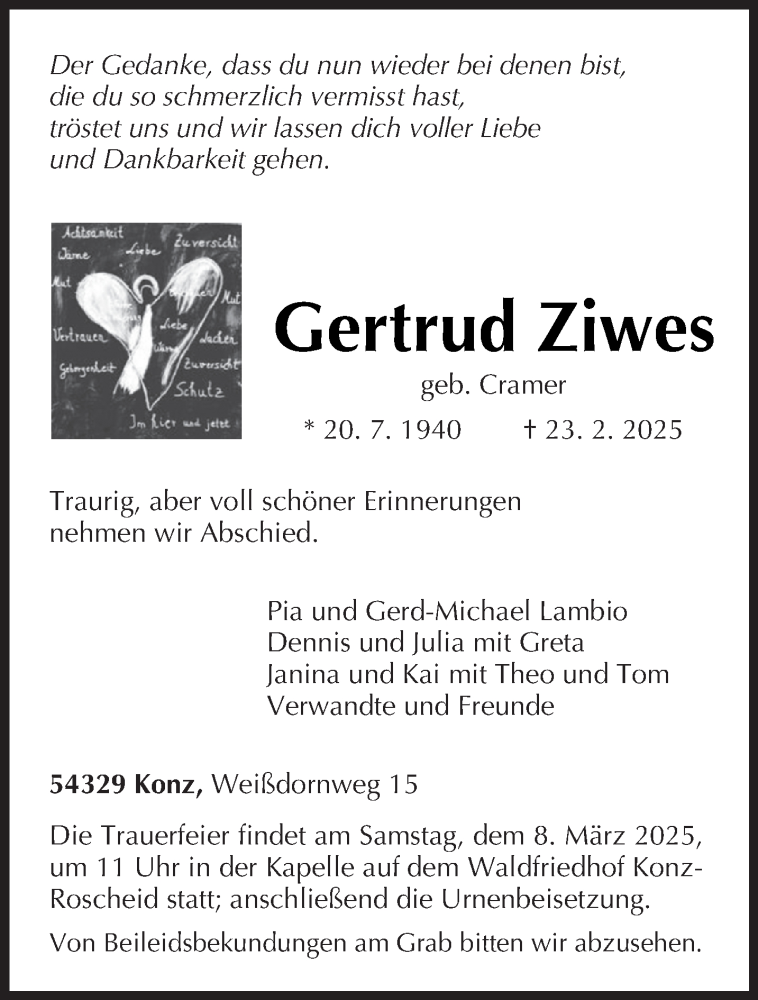  Traueranzeige für Gertrud Ziwes vom 05.03.2025 aus trierischer_volksfreund