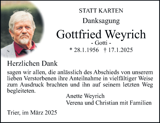 Traueranzeige von Gottfried Weyrich von trierischer_volksfreund