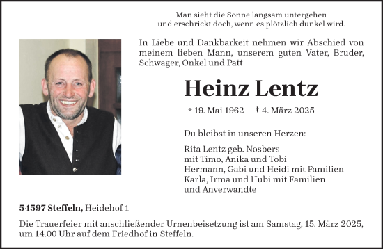 Traueranzeige von Heinz Lentz von trierischer_volksfreund