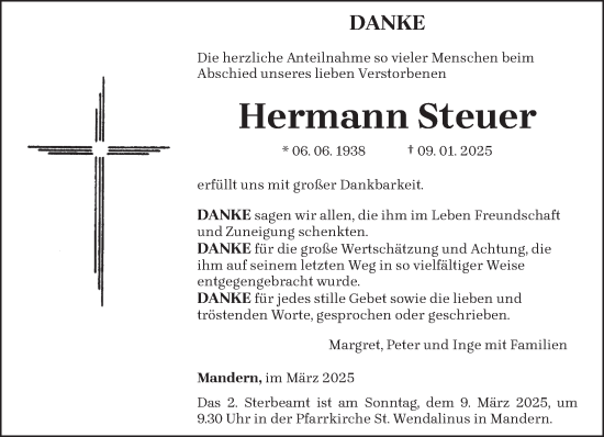 Traueranzeige von Hermann Steuer von trierischer_volksfreund